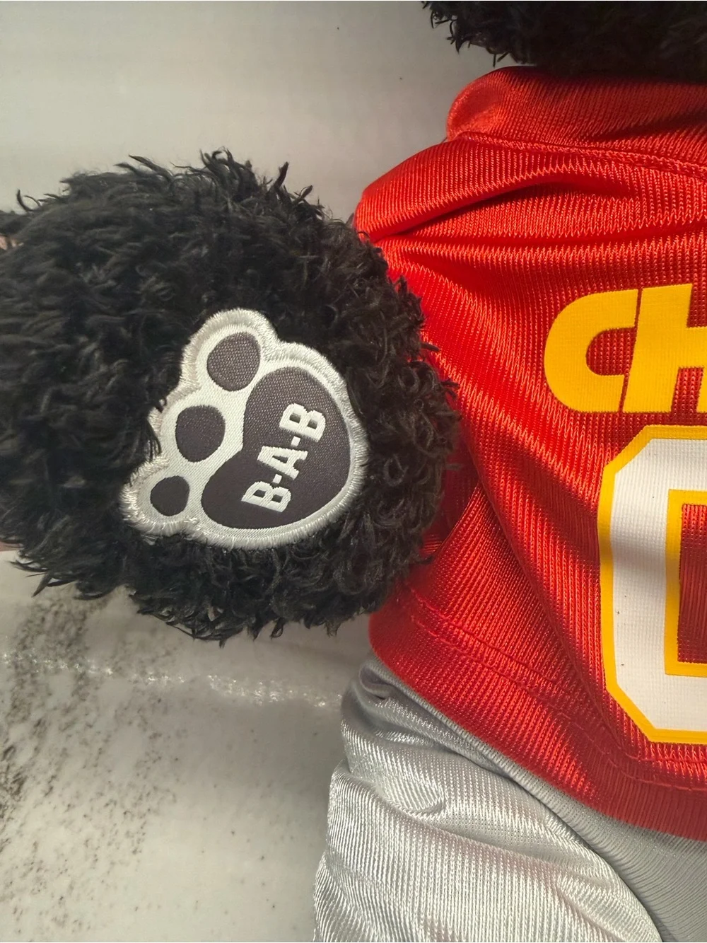 Build-A-Bear Black Bear in Red Kansas City Chiefs Jersey